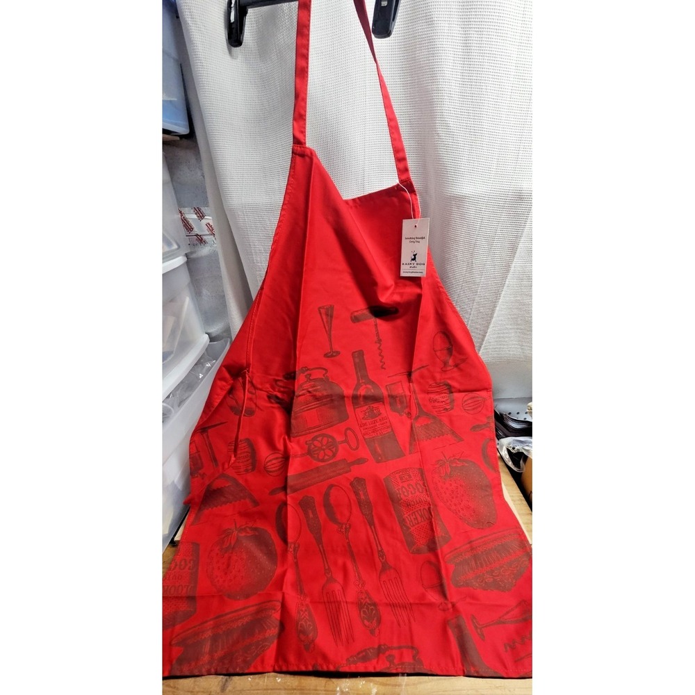 NWT‎ RAINY DOG STUDIO red apron 100%cotton